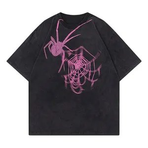 Wholesale Spider Print T-shirts Hip Hop Streetwear Tops Men Summer Short Sleeve Loose T Shirt Black White Unisex Wear