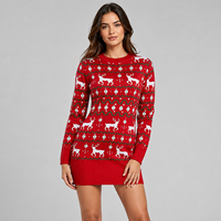 Robe pull de Noël pour femme, motif renne jacquard, tricot rouge, robe de Noël, tricot d'hiver, vêtements de fête, OEM personnalisé, vente en gros