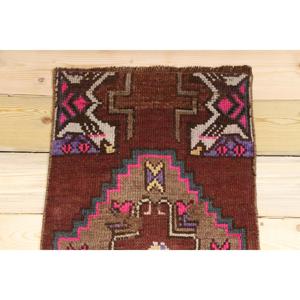 Petit tapis vintage 1,4x2,9 pi (44x87 cm), tapis turc en laine à imprimé animal brun - Product Image 3