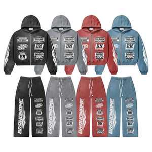 Chándal personalizado con cremallera, ropa de calle de gran tamaño, lavado ácido francés, impresión Digital, gráfico, logotipo bordado desgastado - Product Image 1