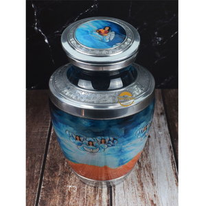 Urne en aluminium faite à la main pour cendres urne pour cendres humaines peinte en bleu avec une dame urnes de crémation pour animaux de compagnie cendres souvenir funéraire - Product Image 4