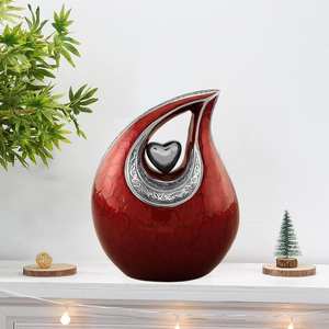 โกศโลหะทรงหยดน้ำตาสีเงินแบบฝังสำหรับขี้เถ้าของมนุษย์สีแดงแบบ210Lbs - Product Image 4