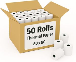50 Rollos de Papel Térmico de una Sola Capa 80 x 80, Papel para Recibos de Caja Registradora, Papel para Impresora POS - Product Image 1