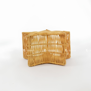 Star-Shaped Rattan Basket, Unique Woven Natural Fiber Gift <b>Hamper</b>, Artisan Holiday Decor & Nursery <b>Storage</b> with Handles - Product Image 3