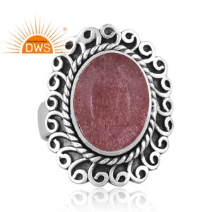 Bague en argent sterling oxydé fait à la main, en quartz fraise naturel, avec pierres précieuses, fabricant de bijoux personnalisés - Product Image 2