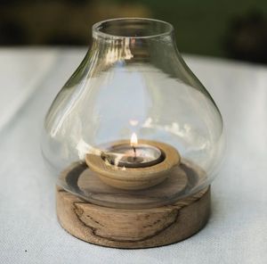 Glass Hurricane Candle Holders with mango Wood base for wedding decor and table centerpiece - Product Image 5