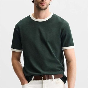 High Street Style OEM Service Camisetas de manga corta para hombres Ringer Crew Neck Premium 100% Algodón Ropa para hombres Camisas de talla grande - Product Image 6