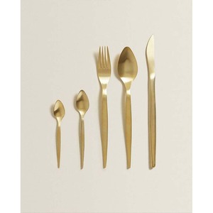 Couverts poli miroir argenté avec poignée en métal design rustique noir plat Couverts en acier inoxydable argenterie - Product Image 5