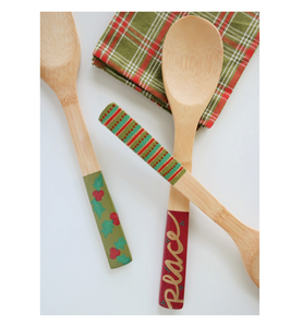 Ensemble de cuillères imprimées en bois de mangue Cuillère de cuisine Dernier artisanat de créateur Ensemble de cuillères de service imprimées en bois - Product Image 4