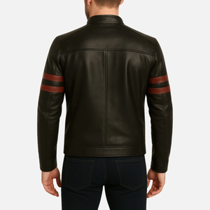 Chaqueta de cuero de motorista de piel de cordero auténtica a la moda negra para hombre, chaqueta Clásica de Invierno para motocicleta con cuello levantado - Product Image 2