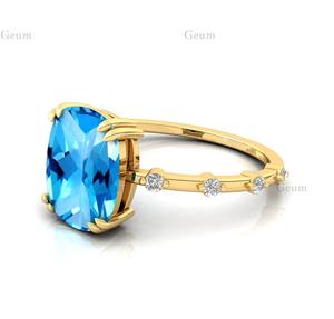 Anillo de piedra NATAL DE DICIEMBRE DE Topacio Azul suizo genuino con diamante natural 2023 último diseñador en anillo de piedras preciosas de oro de 14K OEM - Product Image 5