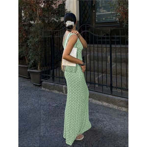 Vestido Maxi Elegante de Punto con Tirantes y Cuello en V para Mujer, Marca Jane's, con Patrón de Trenzas, para Uso Diario Informal - Product Image 5