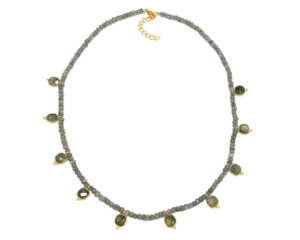 Collier en perles de pierres précieuses facettées faites à la main, bijoux plaqués or rose naturel, cadeau de Nouvel An pour elle, coussin plaqué or - Product Image 5