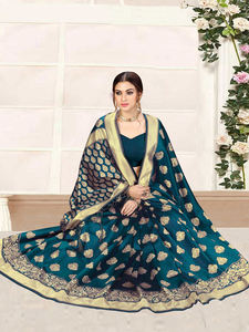 Trendmalls Saree en soie Banarasi pour femme avec chemisier non cousu (S05-Morpeach) Vêtements de mariage décontractés vêtements indiens pakistanais - Product Image 5