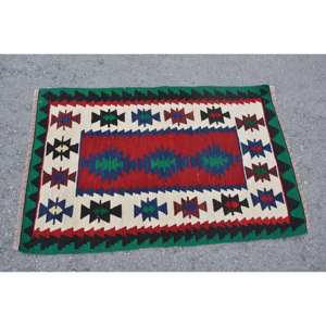 Tapis Kilim turc vintage de 2,4x3,5 pieds, rouge, vert, classique, tissage plat, tapis en jute motif patchwork laine latex pour adolescents - Product Image 3