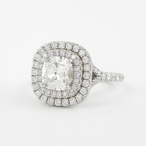 Anillo de Compromiso para Mujer Tishya Diamond, 1 Ct, Moissanita, Corte Cojín, Doble Halo, Plata de Ley 925, Chapado en Oro Rosa - Product Image 1