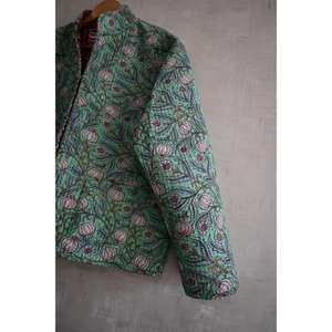 Veste matelassée en coton à imprimé floral tissé, faite à la main, à manches longues, chaude, écologique, réversible, ethnique, vêtement d'extérieur d'hiver - Product Image 3