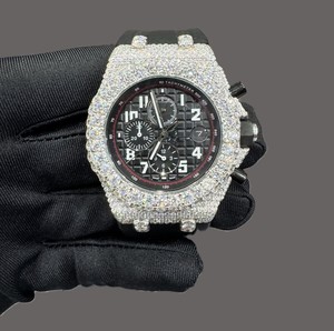 Montre automatique analogique Miyota avec mouvement automatique, bracelet en caoutchouc, boîtier en acier inoxydable, cadran noir saphir, cristal saphir, moissanite taille charme d'affaires, qualité D/VVS - Product Image 1