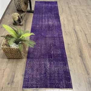 พรมวินเทจขนาด 2.3x8.7 ฟุต สีม่วงสไตล์ตุรกี พรมลายตะวันตกเฉียงใต้ - Product Image 1