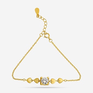 92.5 <b>Silver</b> <b>Charm</b> <b>Bracelet</b> 191402 Heart Key Shape Rhodium Gold Plating Featuring Diamond Zircon Religious Ethnic Style for Gifts - Product Image 1