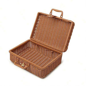 Vintage Eco-Friendly Rattan Woven Brush <b>Holder</b> <b>Makeup</b> Suitcase Sundries Jewelry Organizer Box Kitchen Storage Home Decorative - Product Image 1