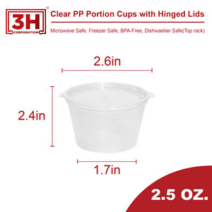 Gobelets soufflé articulés 3H 2,5 oz avec couvercles intégrés (1000 pièces/boîte) – Contenants PP anti-fuite pour sauces, traiteur et plats à emporter - Product Image 2