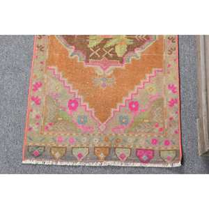 Alfombra turca vintage de 1,7x3,3 pies, Naranja, Rosa, área grande, diseño rectangular abstracto de retazos de lana para pasillo, Alfombra de látex para habitación - Product Image 3