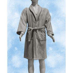 Turkish Cotton <b>Bathrobe</b> for Men Grey Waffle <b>Hooded</b> <b>with</b> Floral Pattern 100% Quick-Dry and Cooling Woven Technique - Product Image 1