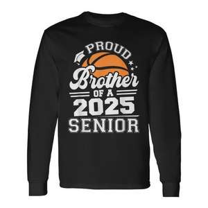 2025 Senior Basketball Grad Long Sleeve T-Shirt Proud <b>Brother</b> Graduation <b>Gift</b> Customizable Promotional T-Shirt - Product Image 1