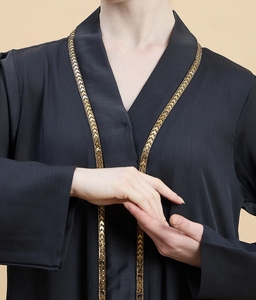 2026 New Style Modest Abaya Robe Islamic Clothing Front Open Muslim Women Long Dress Polyester Floral V Neck - Product Image 5