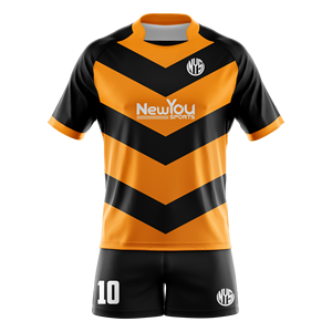 Conjunto de Uniforme de Rugby Sublimado Personalizado, Jersey y Pantalones Cortos para Equipo, Kit Deportivo Naranja y Negro - Product Image 1