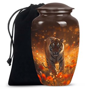 Tiger Spirit Urna funeraria Caoba profunda Urna de cenizas de ámbar cálido para cenizas Cenizas de cremación Decorativo Animal moderno Rey - Product Image 2