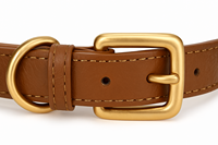 Collier pour animal de compagnie en cuir marron de qualité supérieure de Divine International avec boucle en or et anneau en D fabriqué à la main, réglable et durable