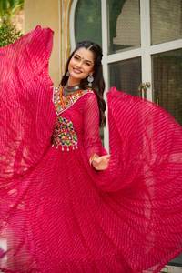 Navratri colección especial Leheriya Anarkali vestido telas vestido pesado Faux Blooming Georgette mangas completamente mangas trabajo - Product Image 2