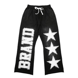 Ensemble de survêtement streetwear d'hiver délavé à l'acide avec pantalon de survêtement évasé et sweat à capuche à patchs effet vieilli - Product Image 3