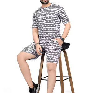 Ensemble de shorts d'été pour hommes, décontracté, en tissu éponge uni, 100% coton, séchage rapide, sportif, logo personnalisé, ensemble de 2 pièces, personnalisé - Product Image 3