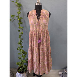 Pur coton robe d'été femmes sans manches Style bohème imprimé fleuri main bloc imprimé léger robe florale robe indienne - Product Image 1
