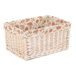 White Wash Garden Rose Lined Wicker Storage Basket - Product Image 3