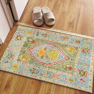 Tapis turc imprimé à motif tribal ethnique vert, tapis doux non tissé - Product Image 5
