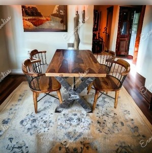 Mesa de comedor contemporánea de madera maciza Mesa y sillas de restaurante de madera marrón de 4 plazas Elegante perfecta para hogares modernos - Product Image 1