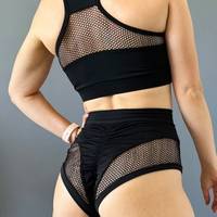 Tenue de pole dance pour femmes, ensemble deux pièces avec haut et bas en mesh noir, costume de performance sexy, ensemble de vêtements de danse pour filles