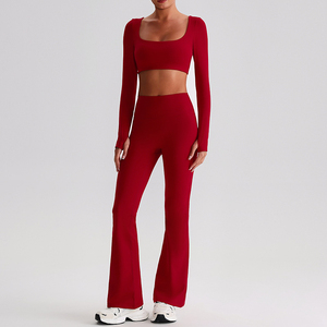 Conjunto de entrenamiento de Yoga de manga larga con logotipo personalizado para mujer Traje de Yoga de dos piezas de cintura alta para mujer - Product Image 4