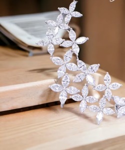 Moissanite Marquis Shape Beautiful <b>Earrings</b> Ear <b>Cuffs</b> Dainty Ear <b>Cuff</b> Women's Dainty Crawler Climber Cartilage Wedding Bridal - Product Image 2