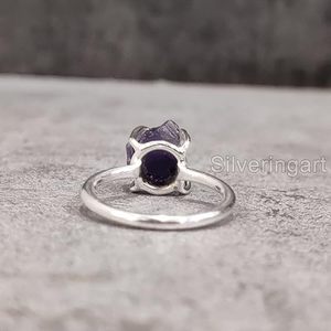 Rough Women's <b>Ring</b> Natural <b>Amethyst</b> Gemstone February Birthstone Prong Band Christmas Handmade Jewelry 925 Sterling Silver <b>Ring</b> - Product Image 6