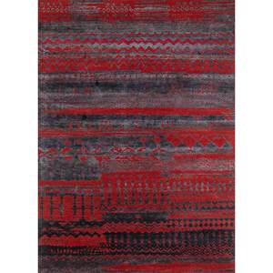 Alfombra Kavi de Lana y Seda de Bambú Anudada a Mano, Patrón Geométrico Clásico en Rojo Naranja, Rectangular 9x12, Alfombras de Pasillo para el Hogar-Esk-663 - Product Image 1