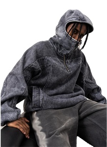 Vintage Handmade Manufacturing Distressed Men Hoodies Custom Oversized Boxy Acid Wash Pullover <b>Zip</b> <b>Hooded</b> Men Hoodies - Product Image 5