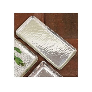 Plateau de service élégant en argent avec vernis brillant pour hôtel et vaisselle plateau de service en acier inoxydable avec poignée pour la cuisine - Product Image 6