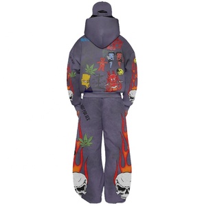 Ropa de invierno Vintage de alta calidad, ropa de calle de Anime con estampado completo Y2K, chándales de marca personalizada, Sudadera con capucha Unisex y conjunto de Jogger ancho - Product Image 6