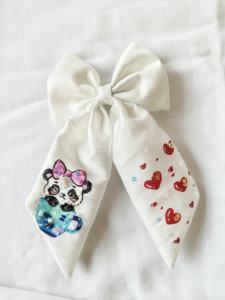 Custom Made Hand Embroidered <b>Hair</b> Bows on Linen Fabric Ideal <b>for</b> <b>Hair</b> Accessory Stores <b>for</b> Resale - Product Image 3
