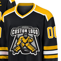 Maillot de hockey sur glace personnalisé noir et jaune, uniforme d'équipe, nom et numéro personnalisés, vêtements de sport imprimés sublimés respirants